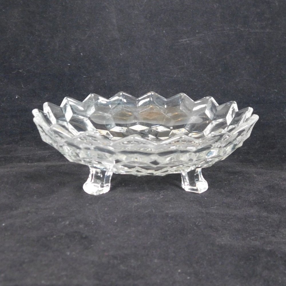Whitehall Clear By Colony Bonbon Candy Dish 6 1/4" Cubist 3 Straight Feet USA - Picture 3 of 6